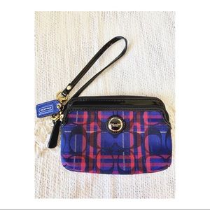 Coach Double Corner Zip Wristlet in Blue & Pink